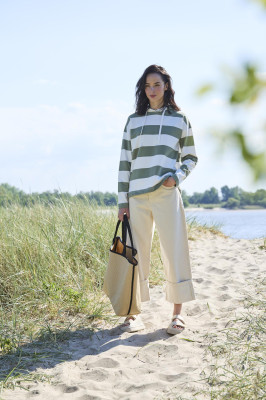 ELBSAND Eydis Hoodie green leaf+cloud white stripes (95% Baumwolle, 5% Elasthan) L