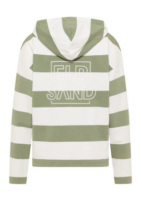 ELBSAND Eydis Hoodie green leaf+cloud white stripes (95% Baumwolle, 5% Elasthan) M