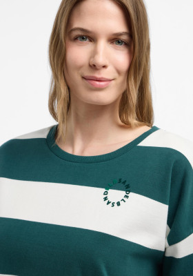ELBSAND Hilma Sweatshirt dark ivy+cloud white stripe (100% Baumwolle) M