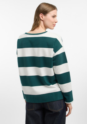 ELBSAND Hilma Sweatshirt dark ivy+cloud white stripe (100% Baumwolle) L