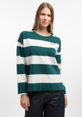 ELBSAND Hilma Sweatshirt dark ivy+cloud white stripe (100% Baumwolle) M