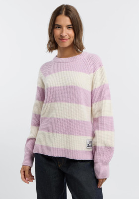 ELBSAND Orelia Knit Sweater pink chalk + cloud white stripe (55% Lammwolle, 45% Baumwolle) XL