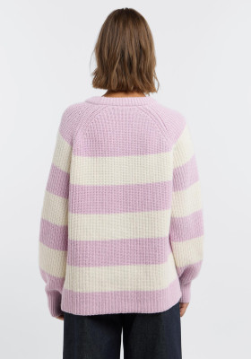 ELBSAND Orelia Knit Sweater pink chalk + cloud white stripe (55% Lammwolle, 45% Baumwolle) M