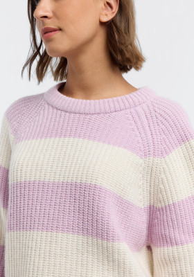 ELBSAND Orelia Knit Sweater pink chalk + cloud white stripe (55% Lammwolle, 45% Baumwolle) XL