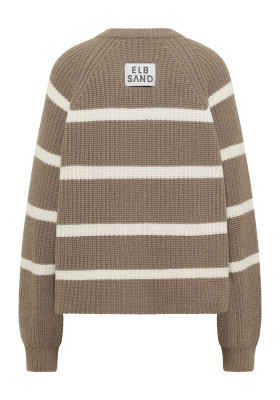 ELBSAND Orya Knit Cardigan soft slate + cloud white stripe (55% Lammwolle, 45% Baumwolle) L