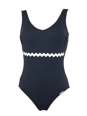 WASSERSTOFF 43 421 Badeanzug Chevron verschiedene Farbvarianten (80% Polyamid, 20% Elasthan) Schwarz / 40/L